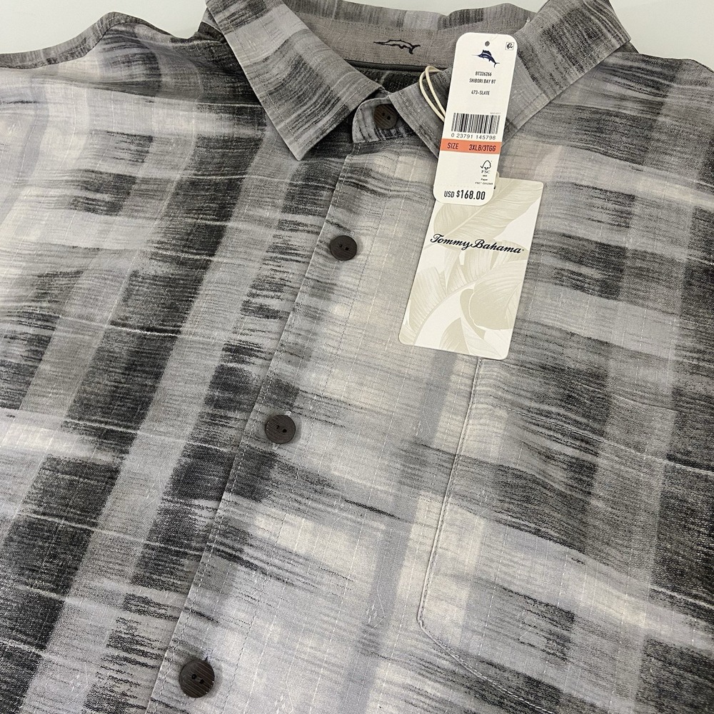 Tommy Bahama Shibori Bay 100% Silk Button Down Slate Shirt Mens‎ 3XLB  NEW SS